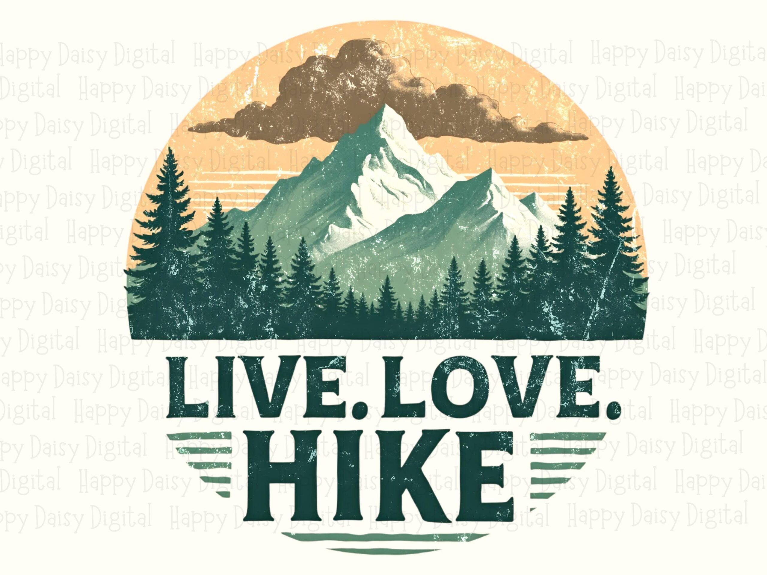 Live Love Hike, Vintage Badge PNG | Sublimation, Commercial Use - Print-Ready 300 DPI, For POD Sellers - Image 2