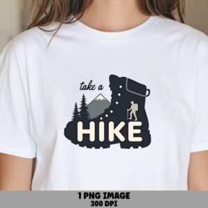 Take A Hike, Hiking Boot PNG | Sublimation Clipart, Mini Mountain Scene, Hiker Silhouette, 300 DPI Commercial Use