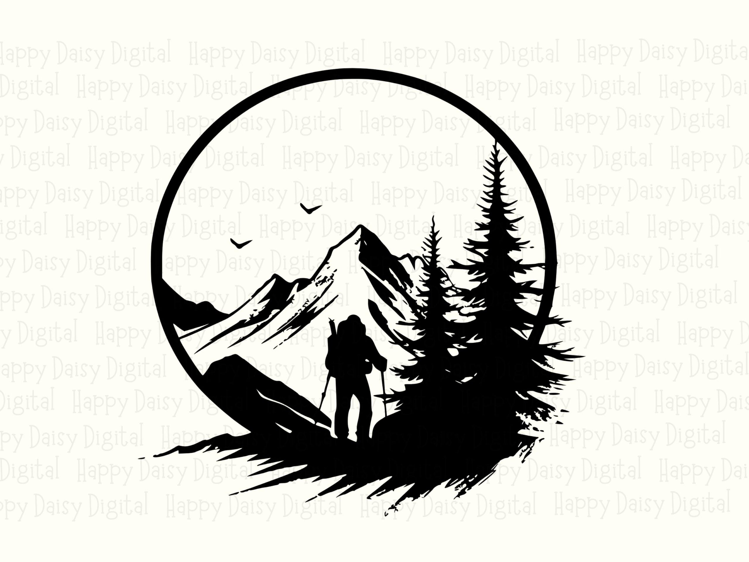 Hiker Badge, Circle Mountain Silhouette Clipart, PNG SVG Files | 300 dpi, Commercial Use, POD Friendly - Image 2