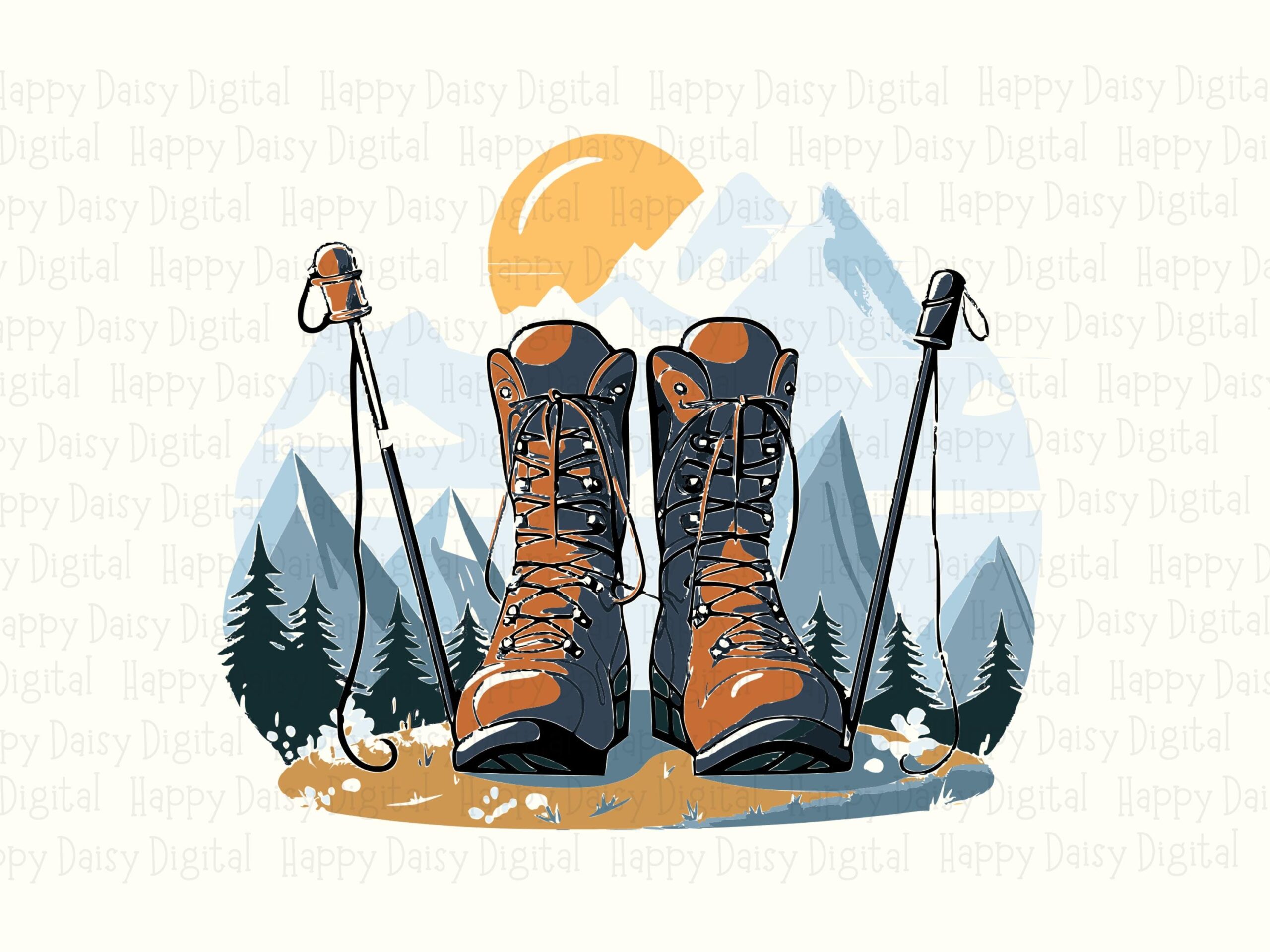 Hiking Boots, Mountain Backdrop Illustration | PNG & SVG Files, Sublimation, 300 DPI, Commercial Use - Image 2
