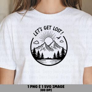 Lets Get Lost Badge, Hand-Drawn Hiking Clipart | PNG & SVG Sublimation, 300 DPI, Commercial Use