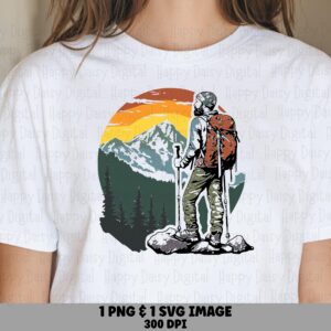Vintage Hiker, Retro Sunset Design PNG & SVG | Sublimation Files, Commercial Use, Backpacker Mountain Clipart