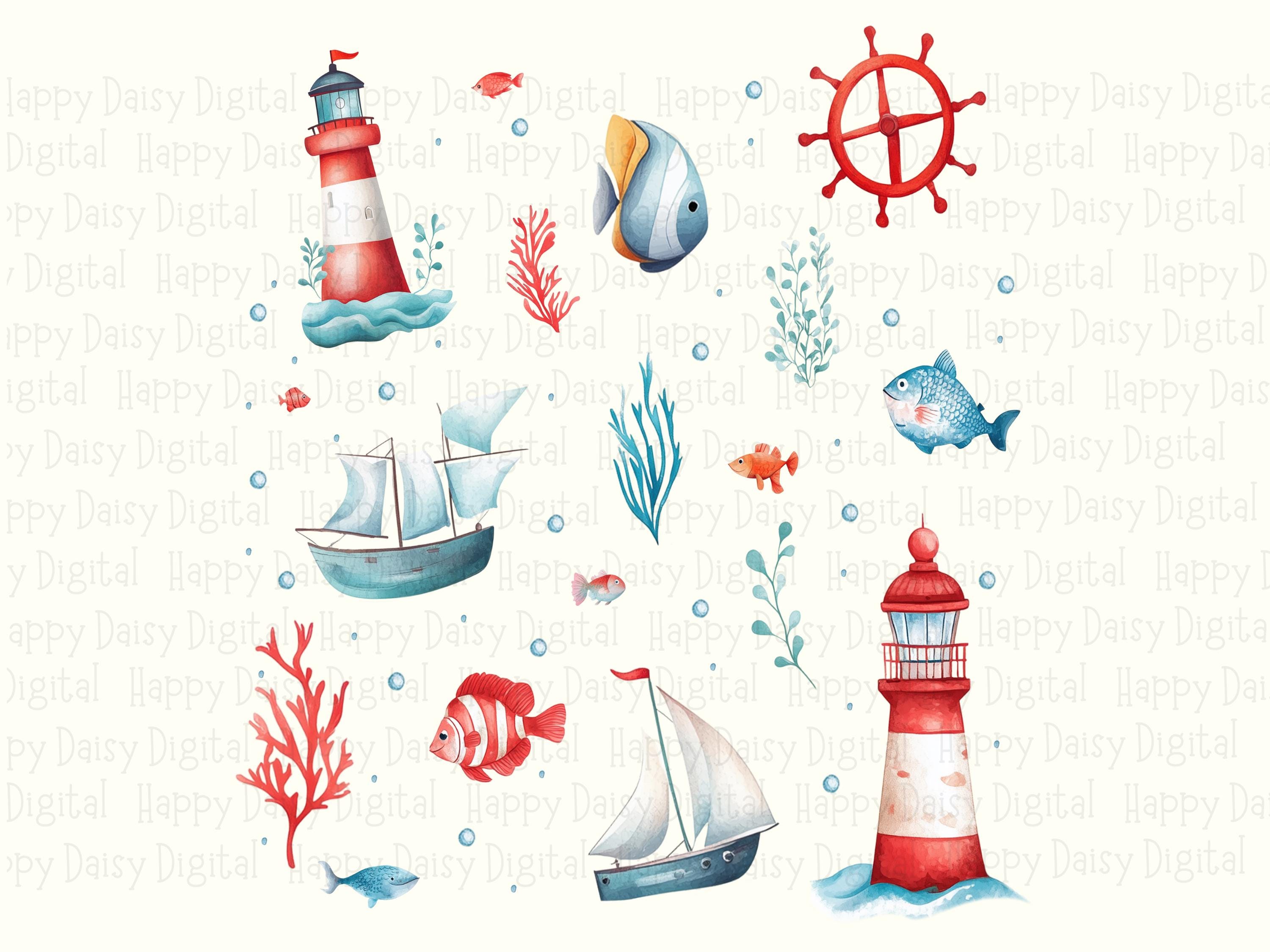 Nautical Watercolor Flat Lay PNG | Sublimation Commercial Use POD - Image 2