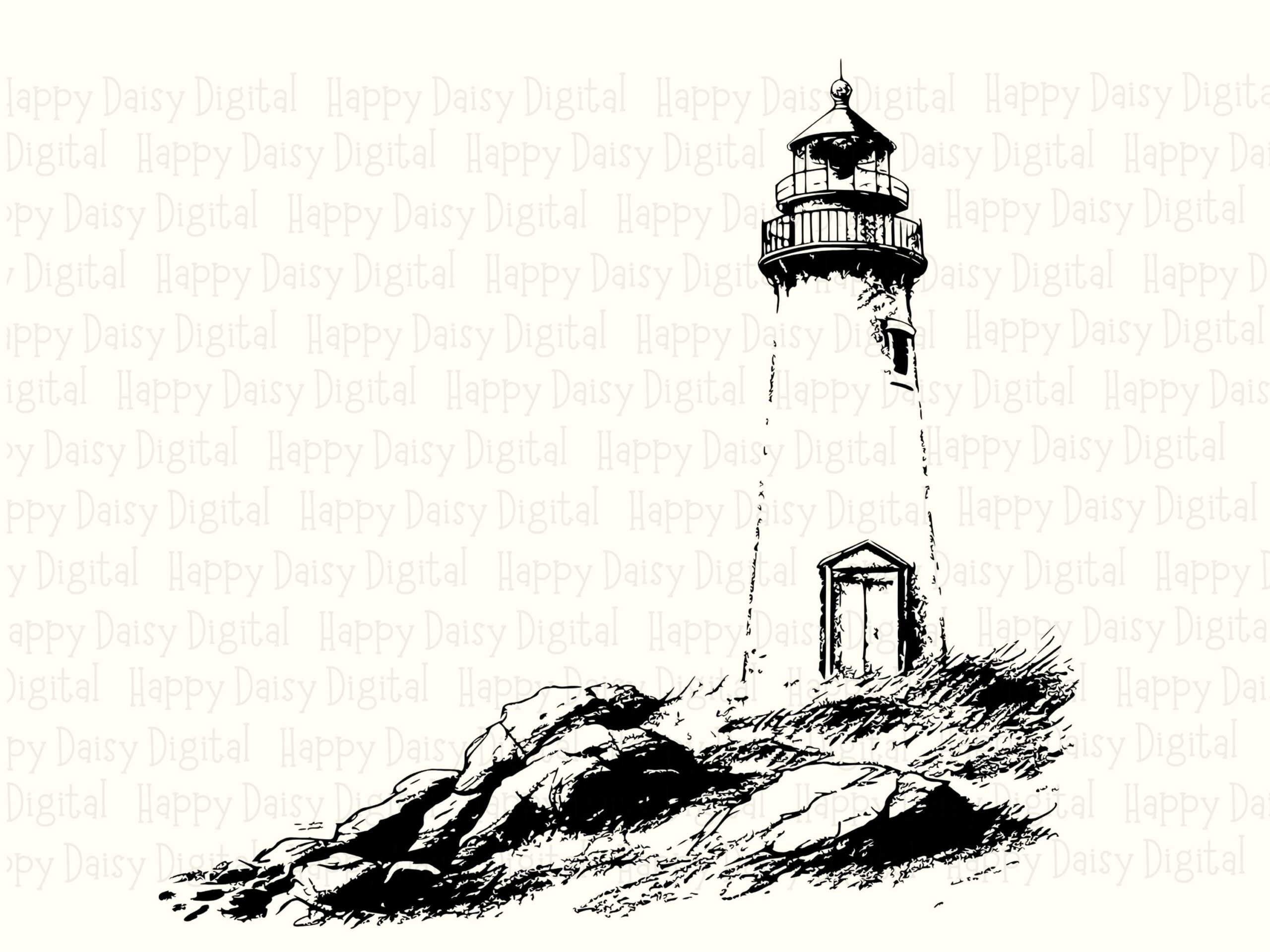 Sketch Lighthouse Rocks PNG SVG | Sublimation Commercial Use POD - Image 2