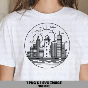 City Skyline Lighthouse Badge PNG SVG | Sublimation Commercial Use POD