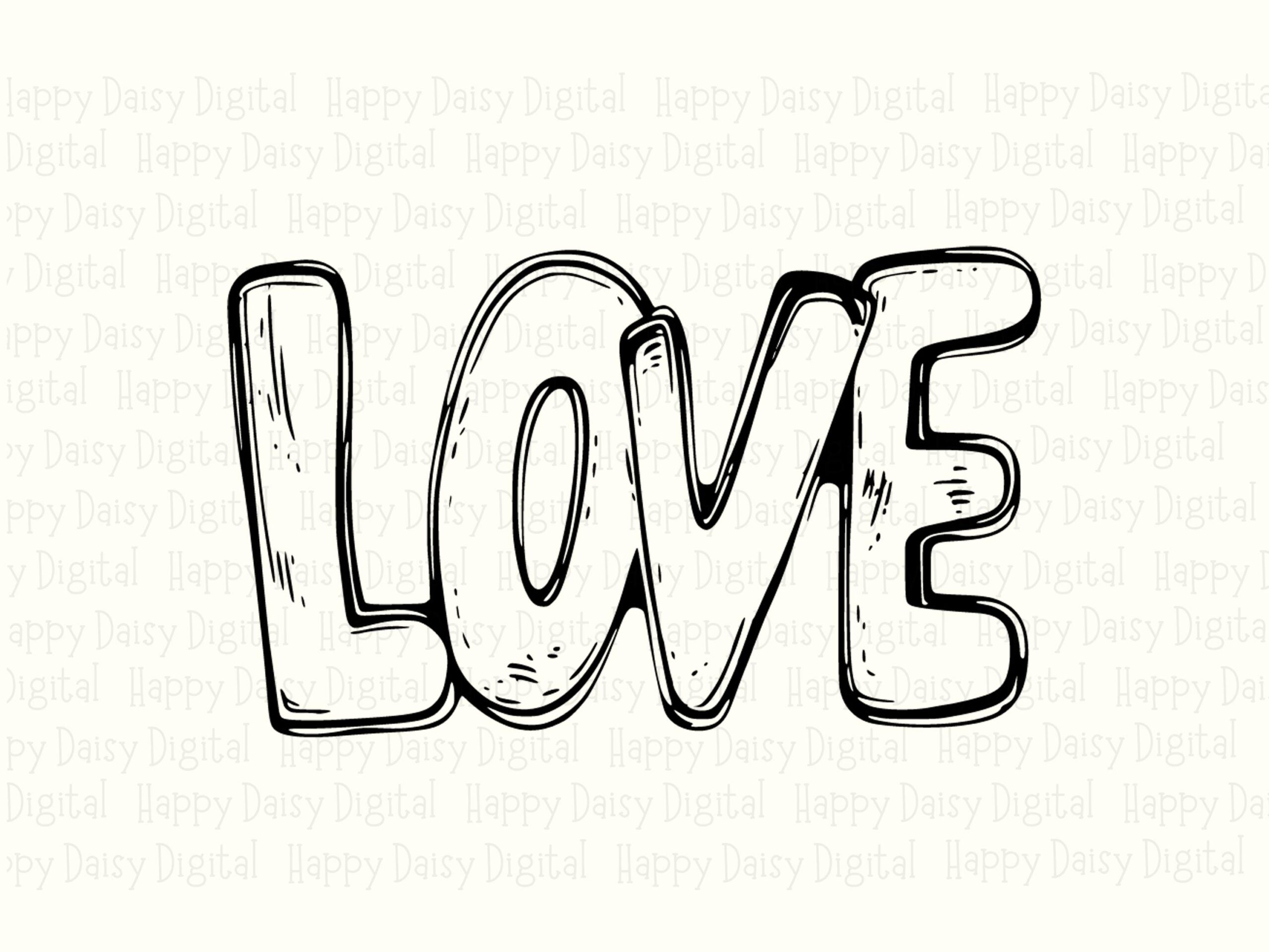 Love Outline Text, Bold Hand-Drawn PNG SVG | Sketchy Shaded Sublimation Design, Commercial Use, 300 DPI - Image 2