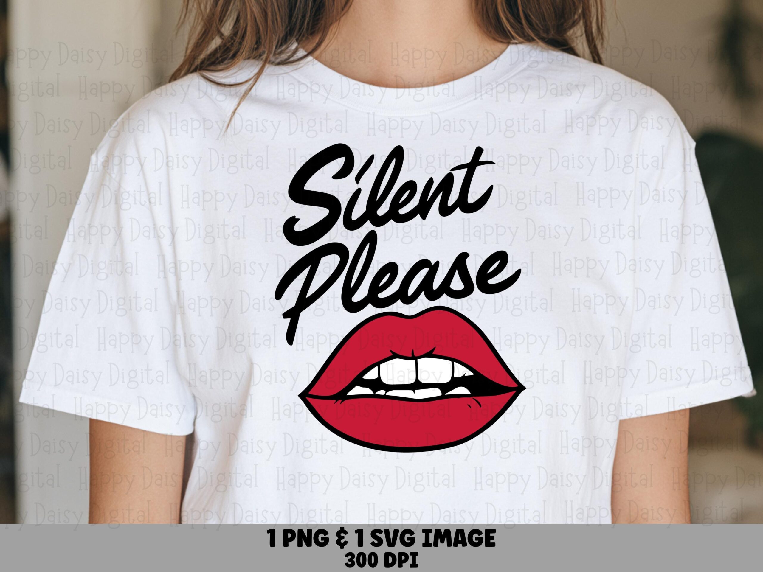 Silent Please Quote, Sassy Red Lips Design PNG SVG Bundle | Sublimation Digital File | 300 DPI, Commercial Use