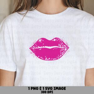 Pink Glitter Lips, Splatter Sparkle Lip Art - PNG & SVG Files | Sublimation, Commercial Use, 300 DPI