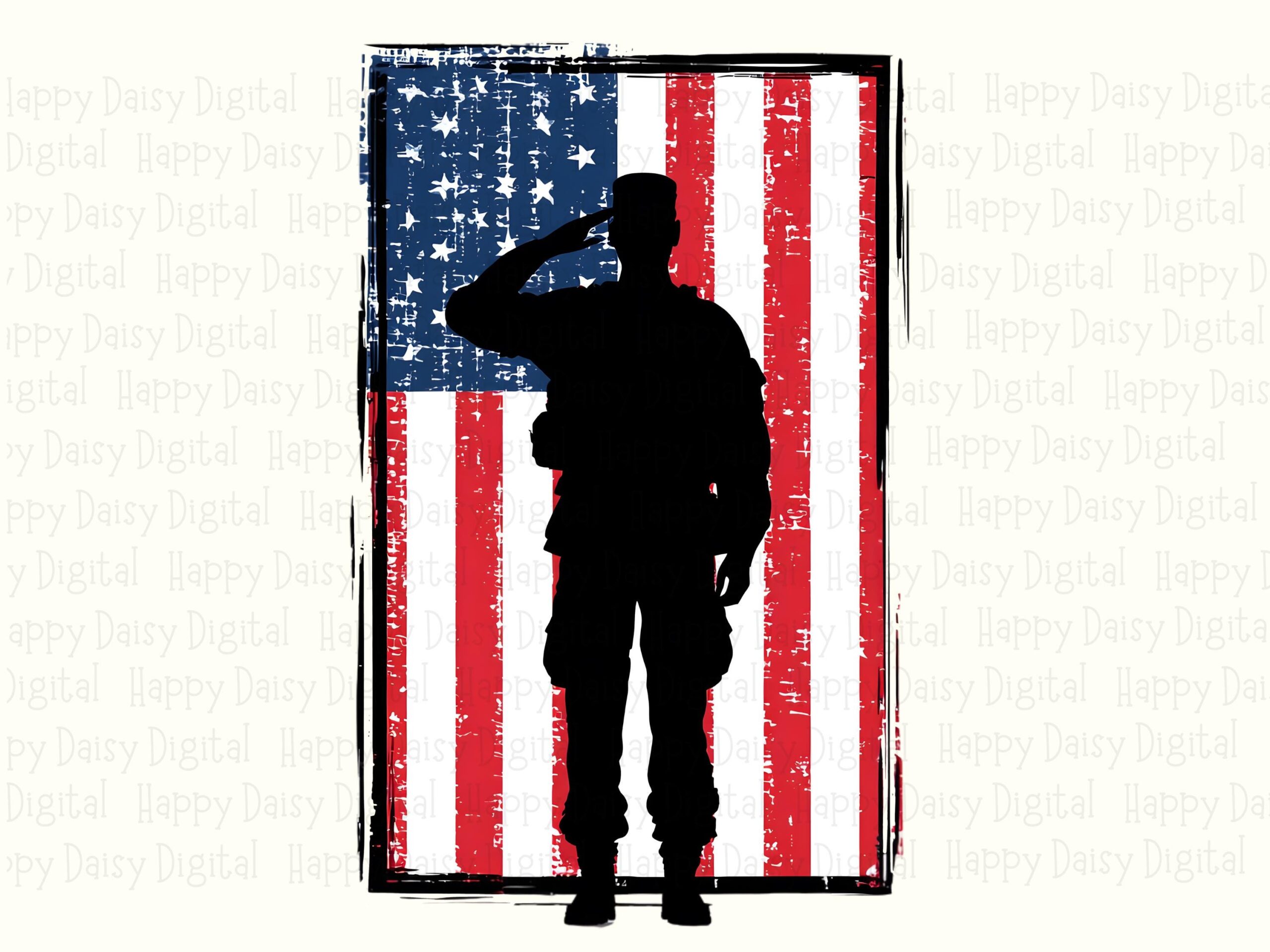 Saluting Soldier, Patriotic Silhouette PNG | Distressed American Flag, Sublimation 300 DPI | Commercial Use - Image 2