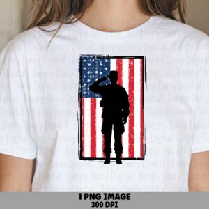 Saluting Soldier, Patriotic Silhouette PNG | Distressed American Flag, Sublimation 300 DPI | Commercial Use