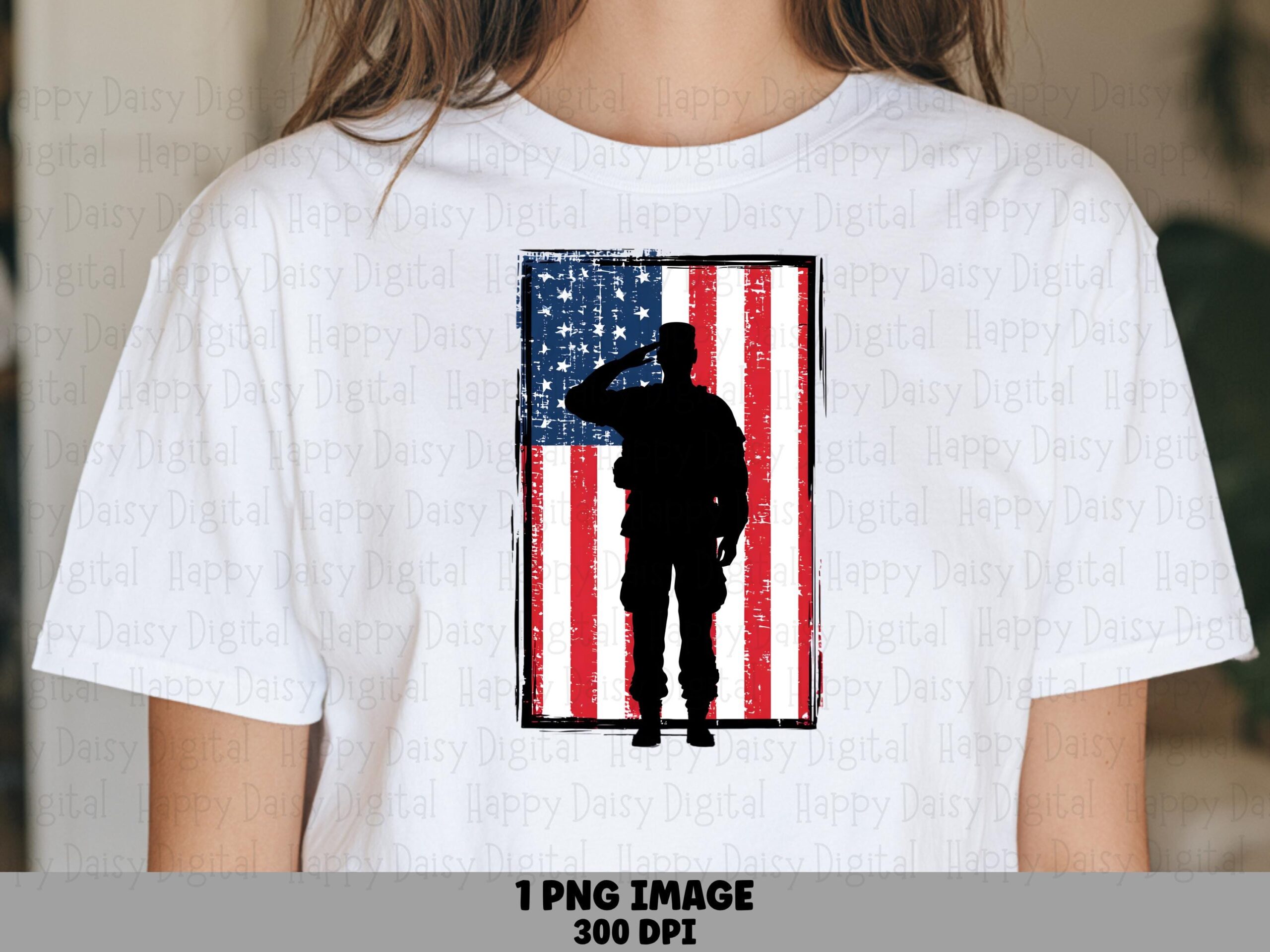 Saluting Soldier, Patriotic Silhouette PNG | Distressed American Flag, Sublimation 300 DPI | Commercial Use