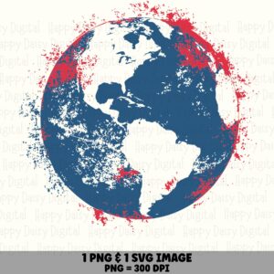 Splatter Earth Globe, Patriotic Paint Halo PNG SVG | Sublimation, Print-Ready 300 DPI - Commercial Use