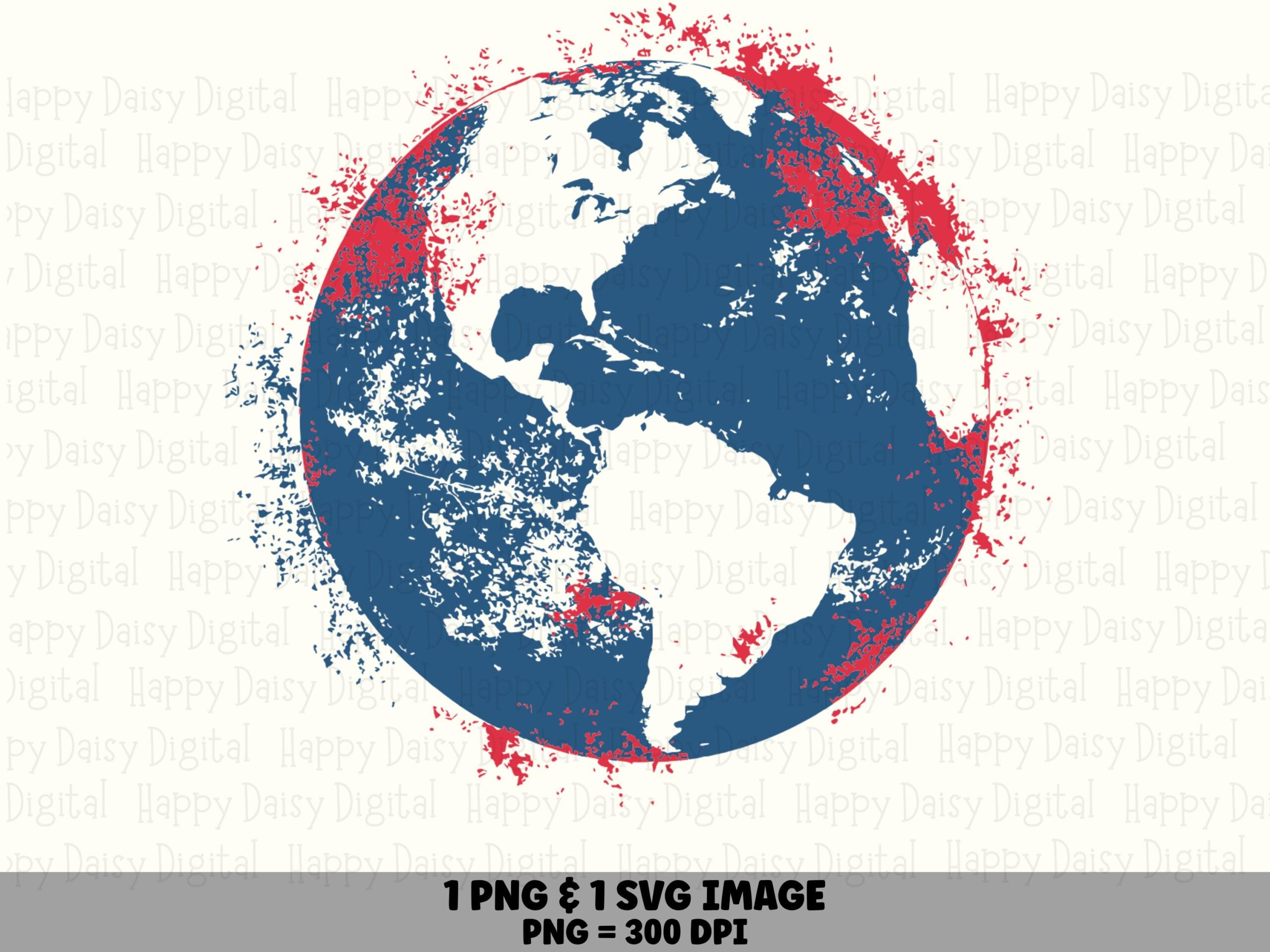 Splatter Earth Globe, Patriotic Paint Halo PNG SVG | Sublimation, Print-Ready 300 DPI - Commercial Use