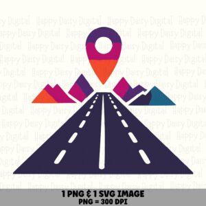 Road Trip PNG Design, Mountain Highway Location Pin Art, Sublimation, Commercial License - SVG File Included