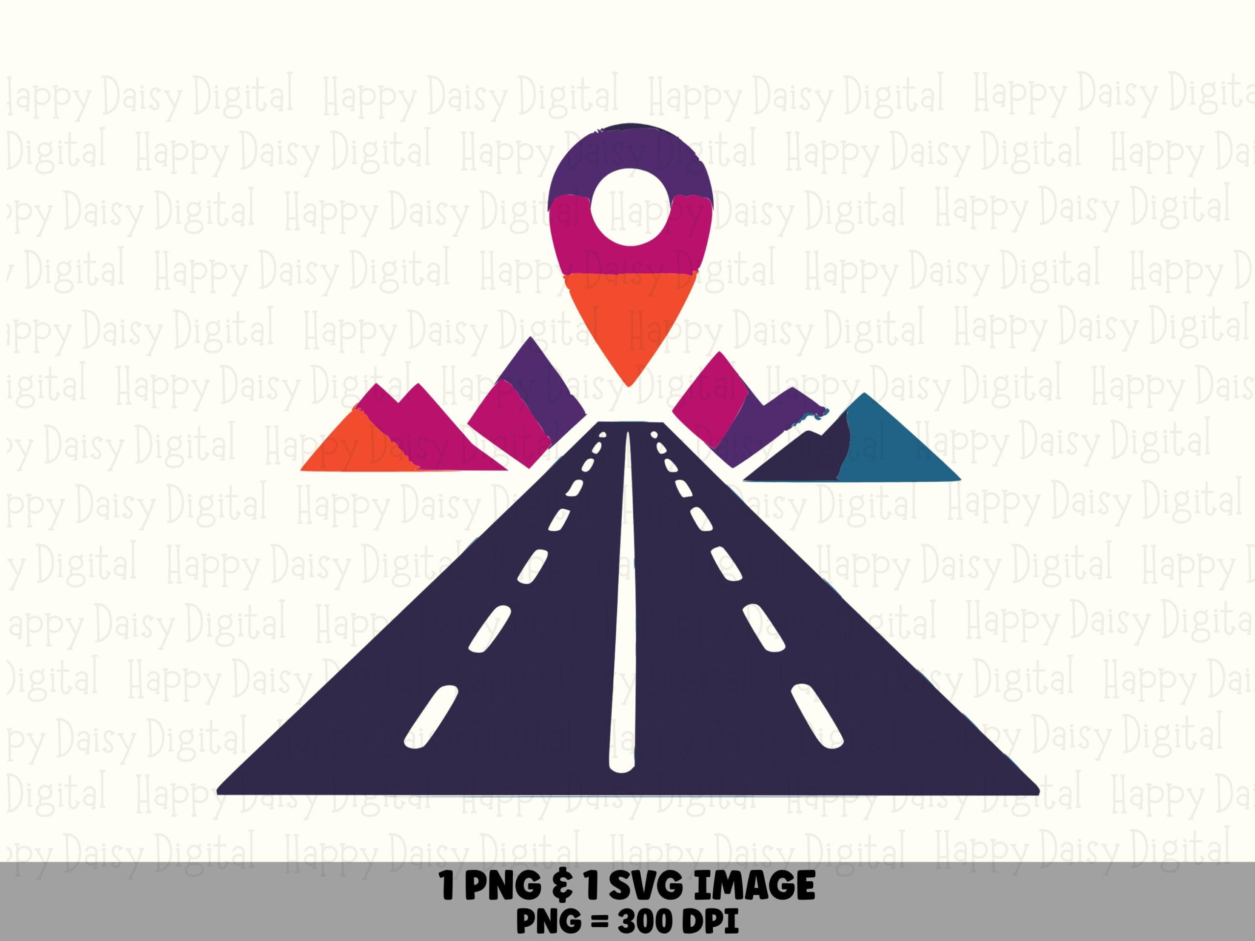 Road Trip PNG Design, Mountain Highway Location Pin Art, Sublimation, Commercial License - SVG File Included