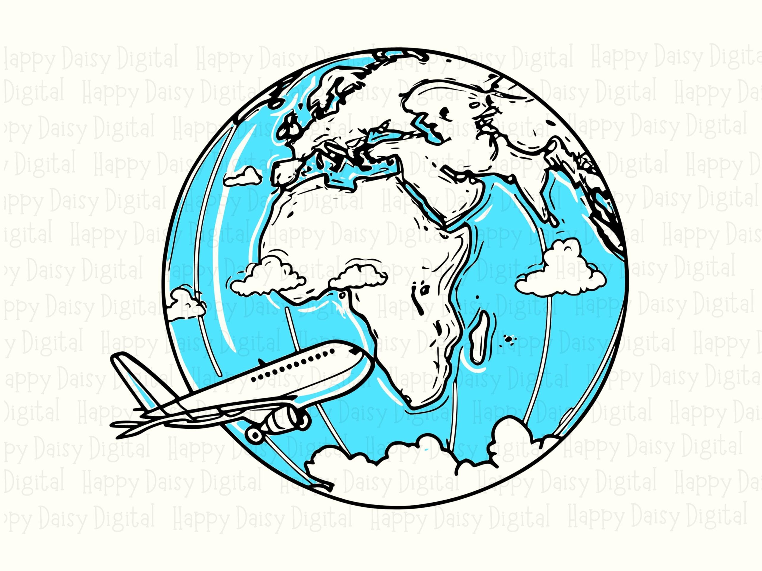 Airplane Globe, Jetsetter Line Art PNG & SVG | Digital Sublimation, Commercial Use, 300 DPI - Image 2