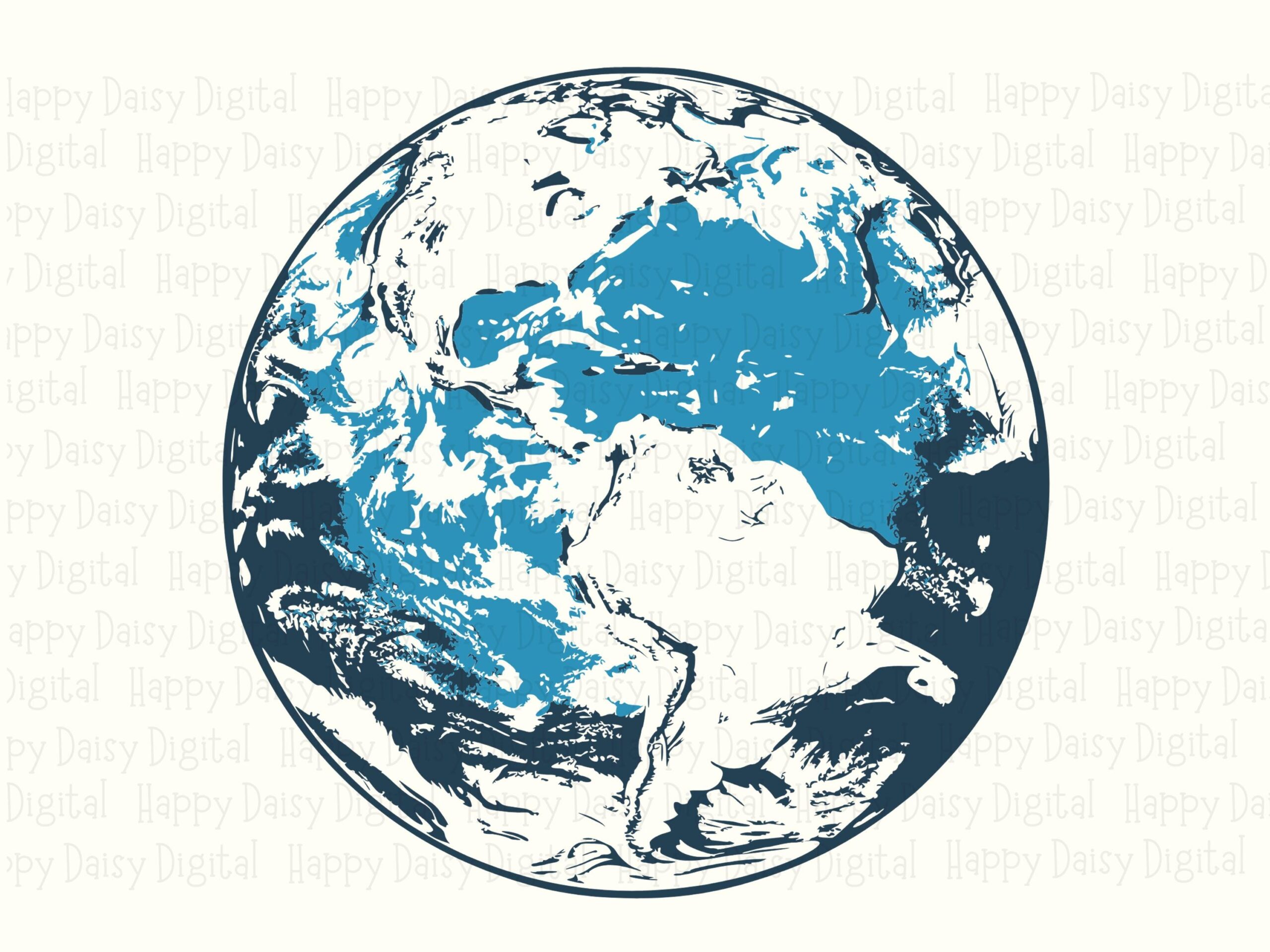 Blue Earth Art, Ink Globe Illustration PNG And SVG | Sublimation Design, Commercial Use, 300 DPI - Image 2