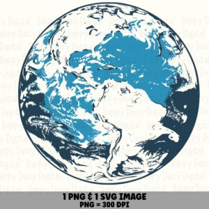 Blue Earth Art, Ink Globe Illustration PNG And SVG | Sublimation Design, Commercial Use, 300 DPI
