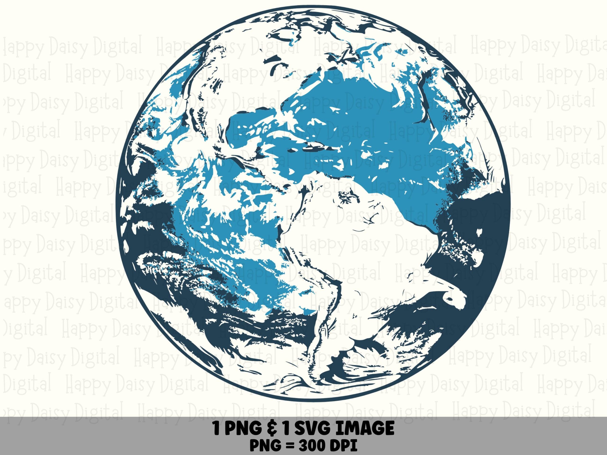 Blue Earth Art, Ink Globe Illustration PNG And SVG | Sublimation Design, Commercial Use, 300 DPI