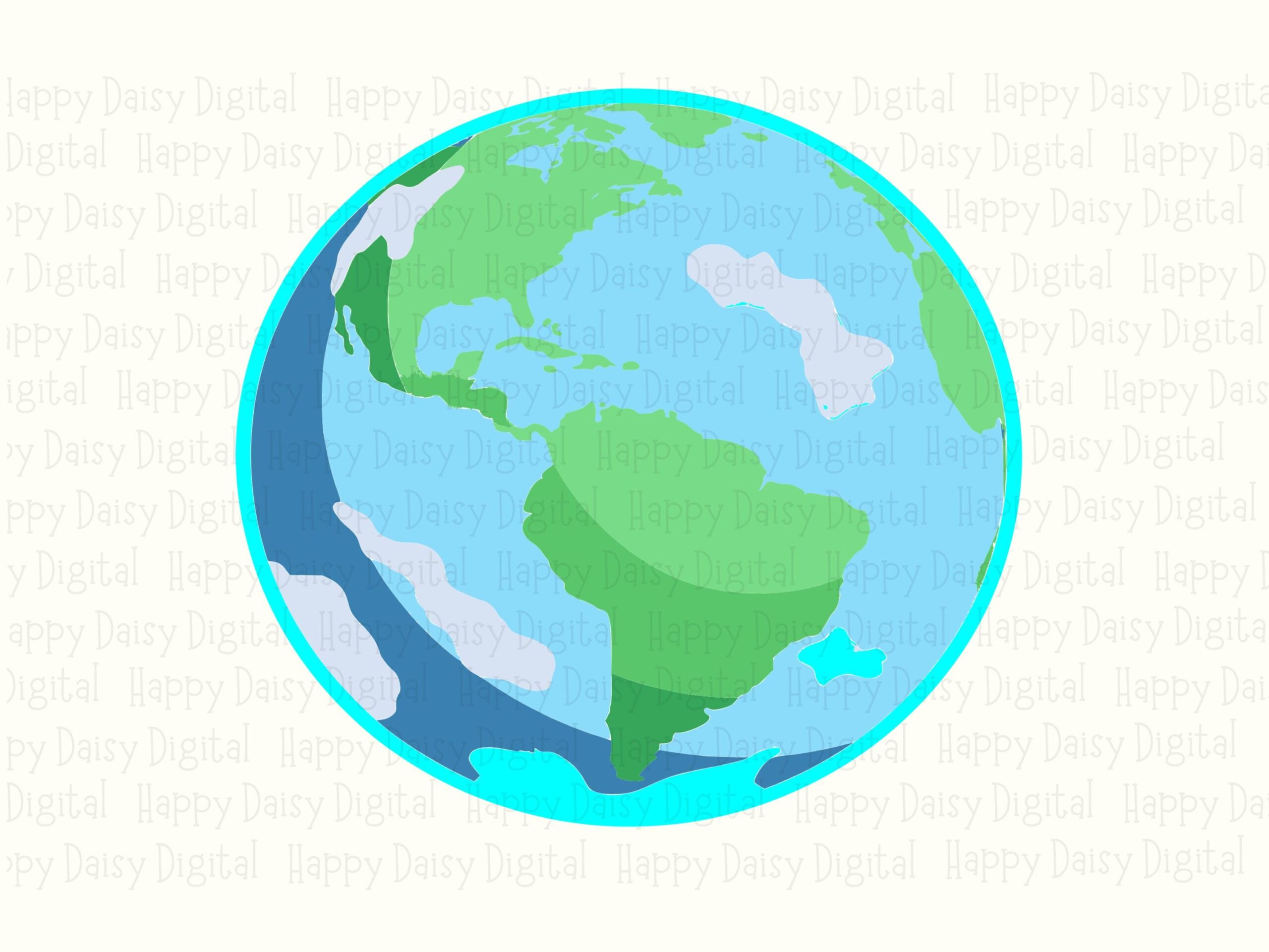 Cartoon Globe, Cute Earth Clipart PNG SVG | Bright Cyan Outline, Blue Oceans | Commercial Use, 300 DPI - Image 2