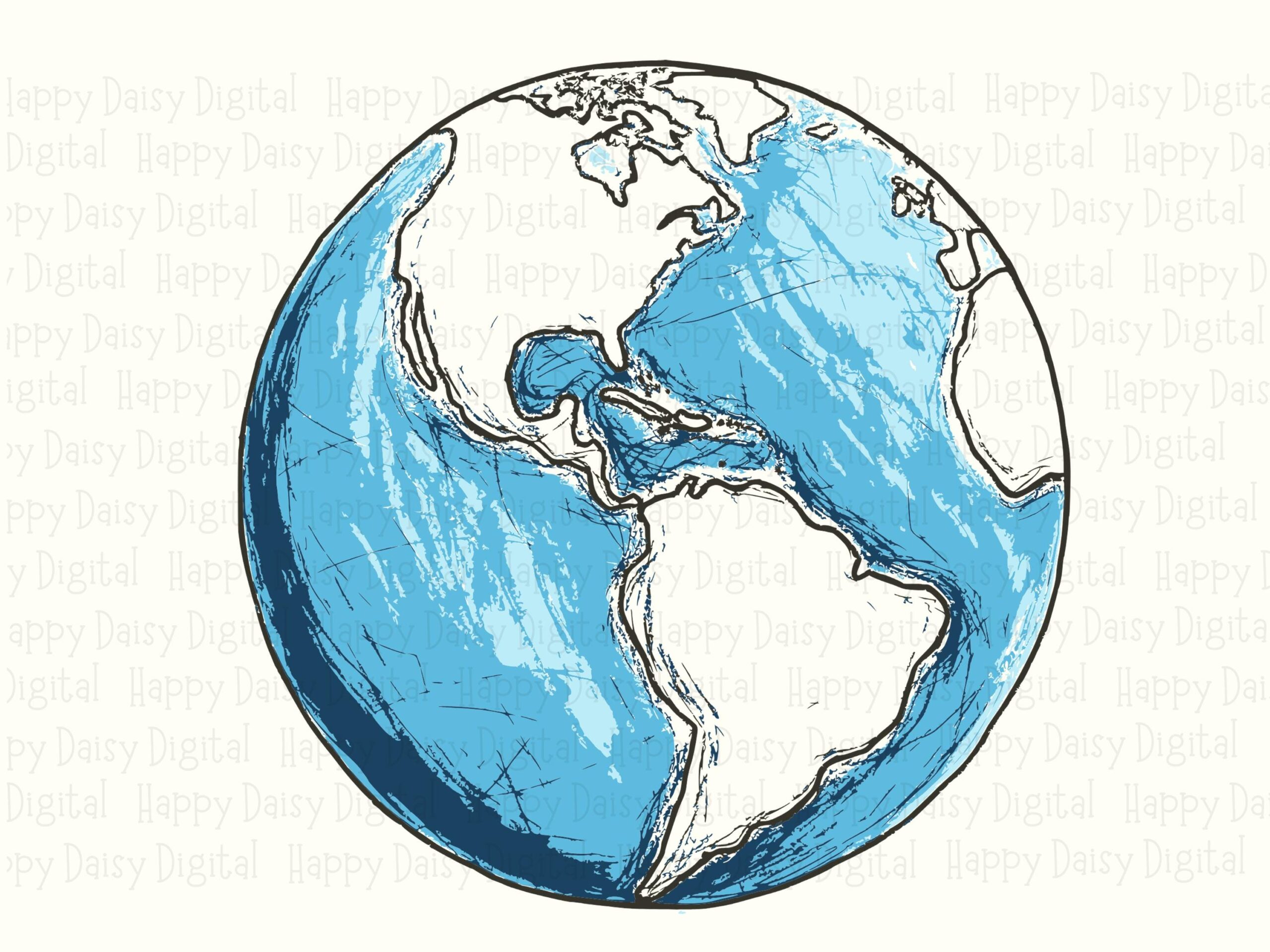 Globe Sketch, Hand-Drawn Blue Crosshatch World Art | PNG + SVG Files, 300 DPI | Commercial Use, Sublimation - Image 2