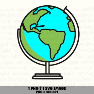 Desk Globe PNG, Cute Cartoon Clipart | SVG Included, Commercial License, Classroom Decor, Stand Art