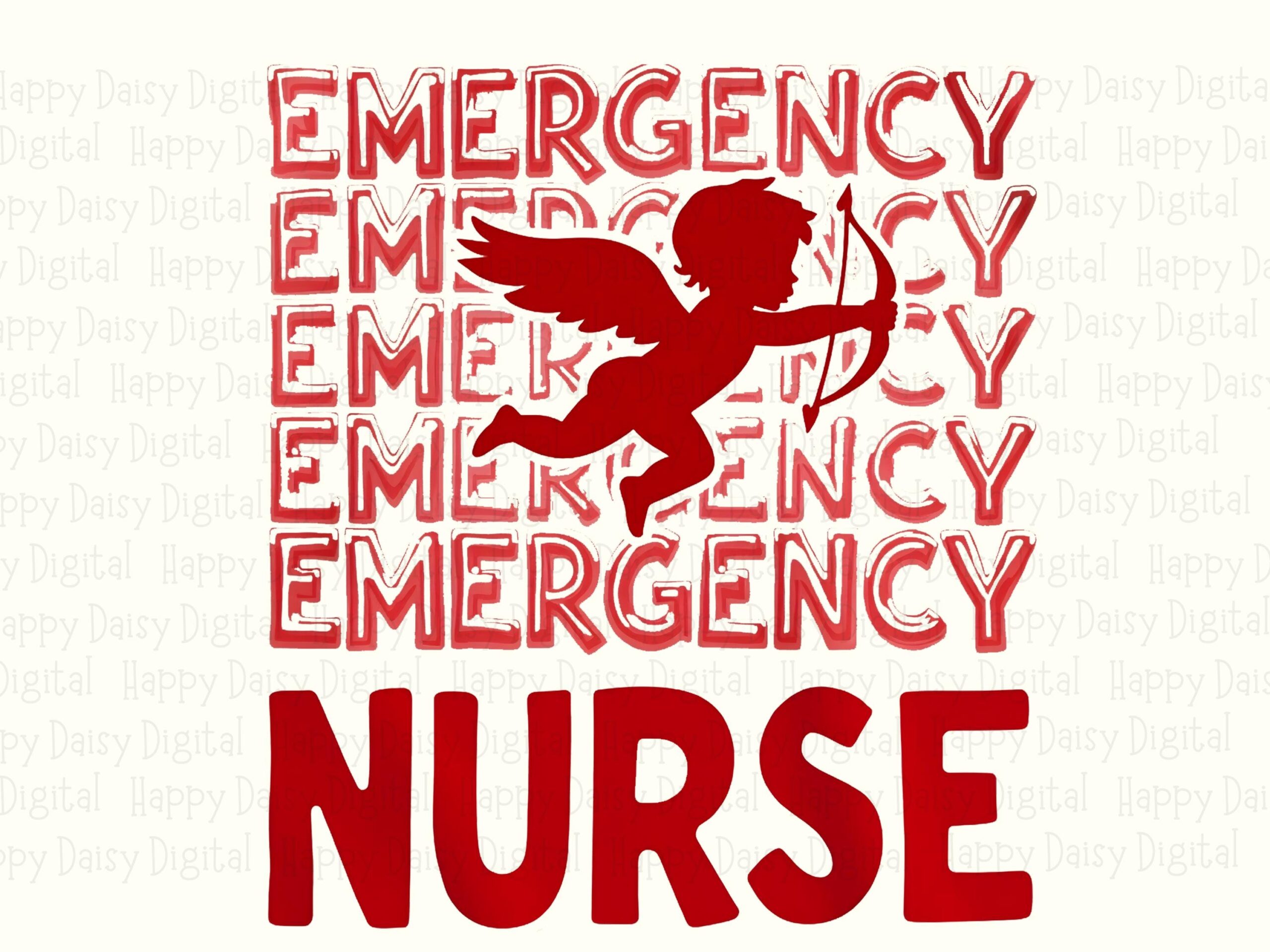 Emergency Nurse, Cupid Valentine PNG | Sublimation, Commercial Use, Red Stacked Text, Silhouette, 300DPI - Image 2