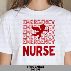 Emergency Nurse, Cupid Valentine PNG | Sublimation, Commercial Use, Red Stacked Text, Silhouette, 300DPI