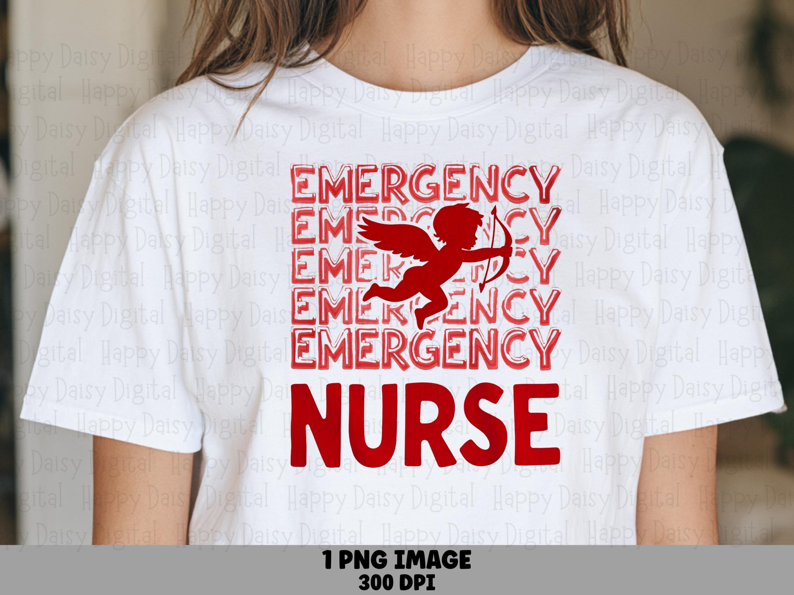 Emergency Nurse, Cupid Valentine PNG | Sublimation, Commercial Use, Red Stacked Text, Silhouette, 300DPI