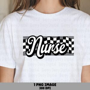 Checkered Nurse, Retro Racing Flag PNG | Sublimation Commercial Use, 300 DPI, Transparent Background