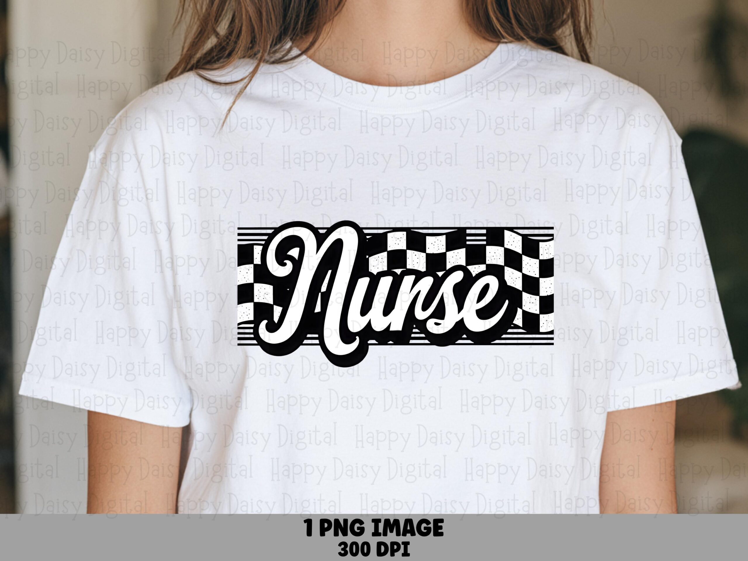 Checkered Nurse, Retro Racing Flag PNG | Sublimation Commercial Use, 300 DPI, Transparent Background