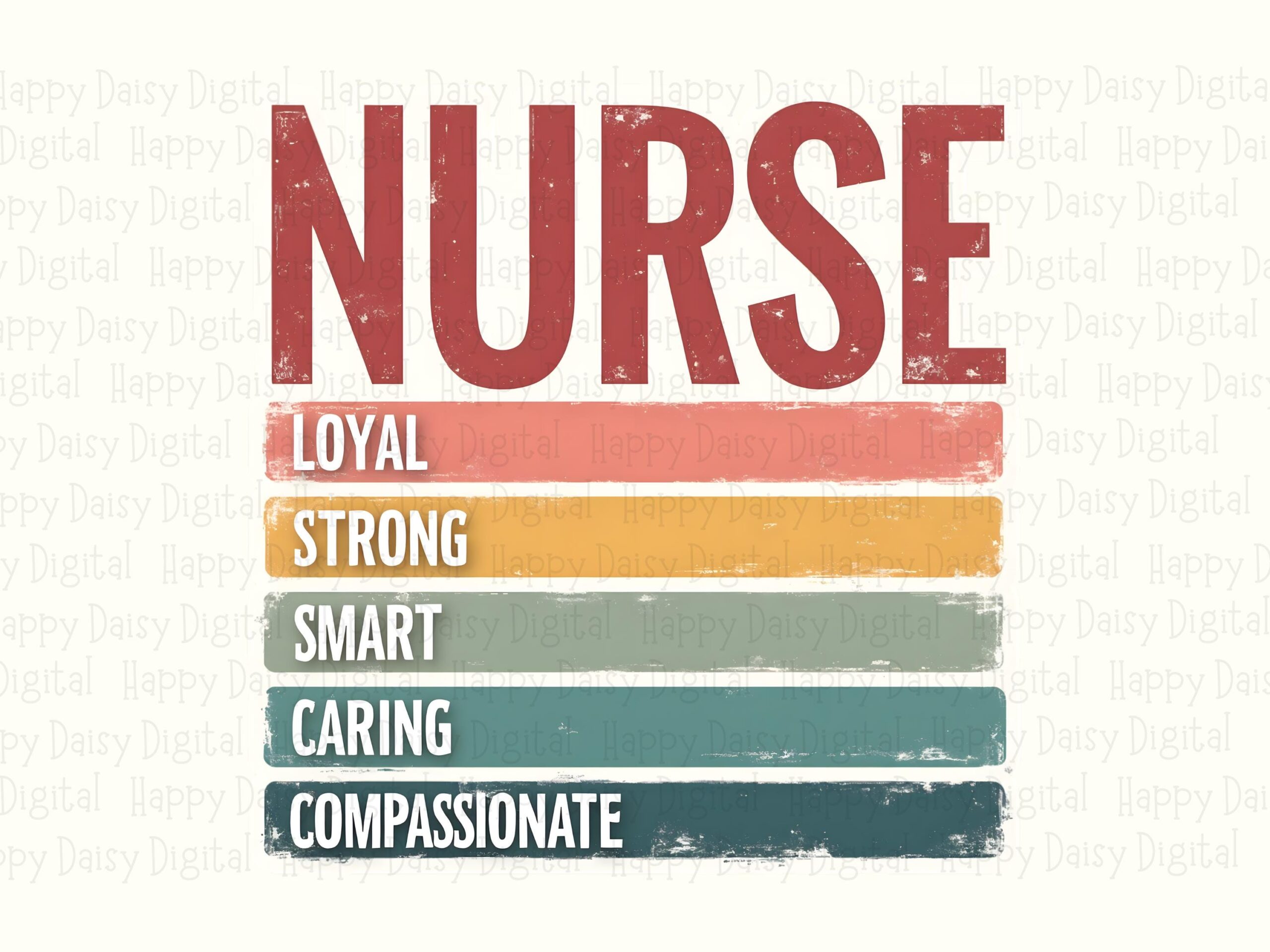 Nurse Traits, Retro Color-Banded PNG - Loyal Strong Smart Caring Compassionate | Sublimation Commercial, 300 DPI - Image 2
