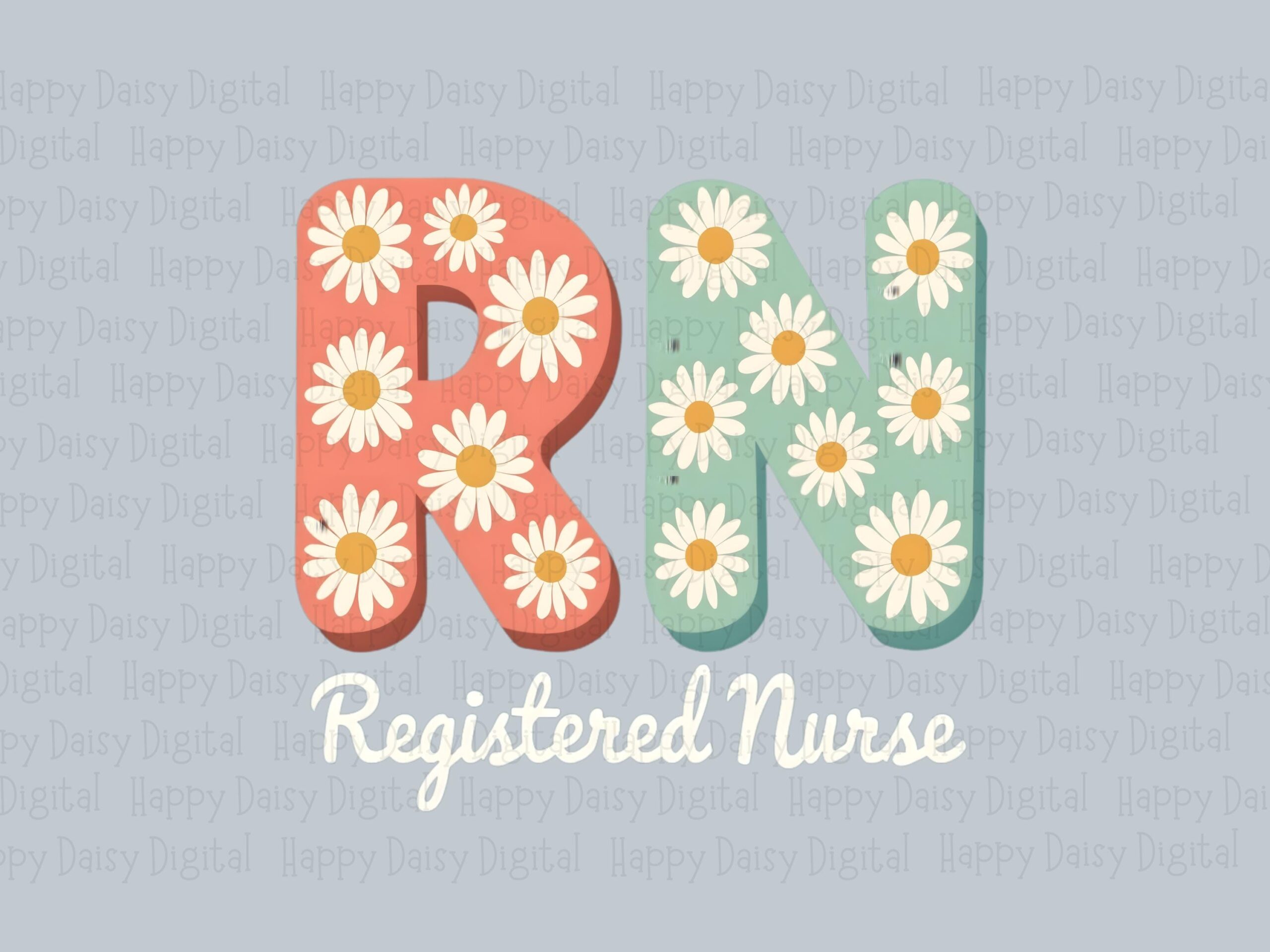 Daisy Rn, Floral Monogram Svg Png | Coral Mint Letters, White Blossom Pattern | Commercial Use - Image 2