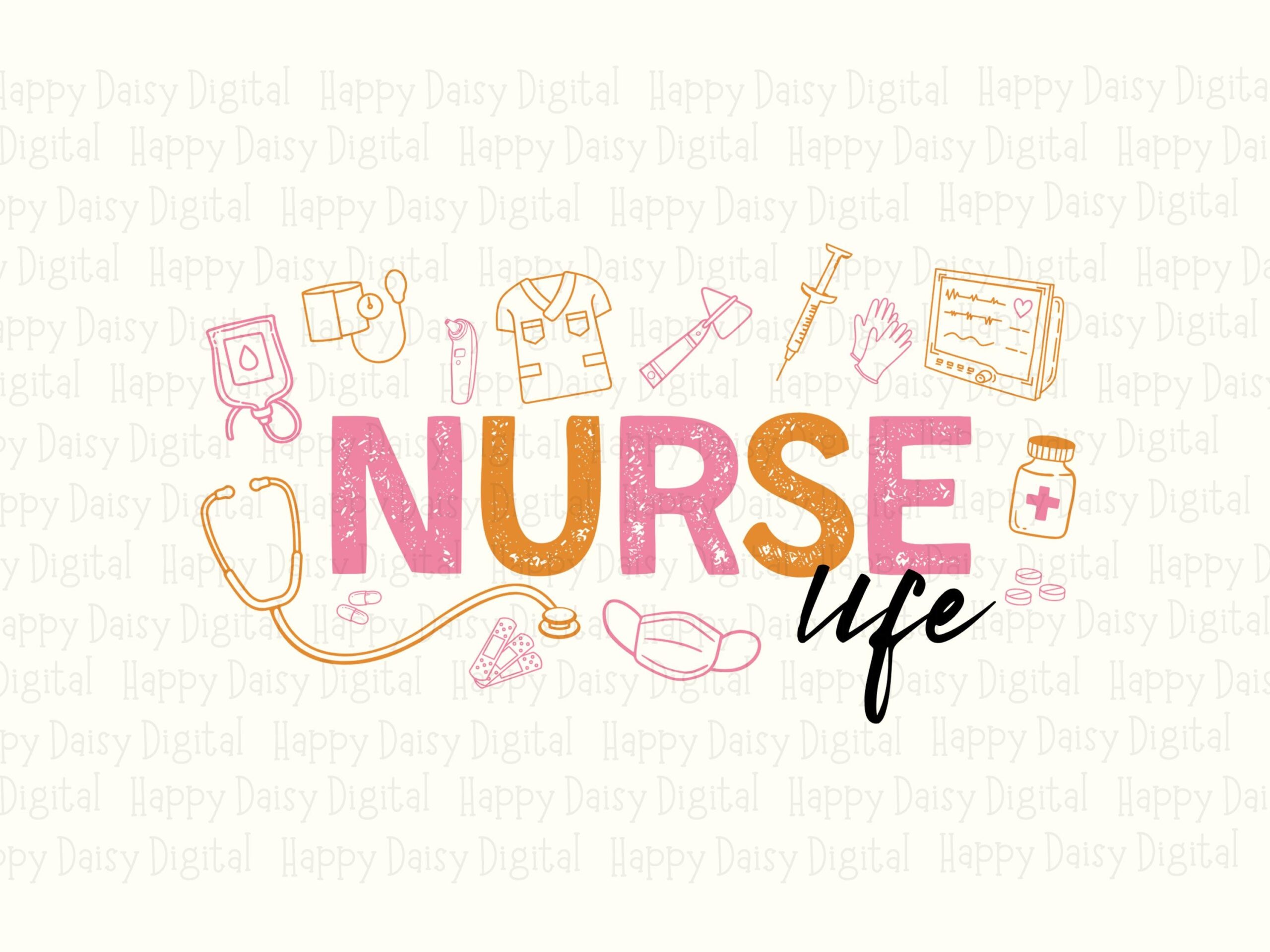 Nurse Life Doodle, Colorful Bubble Lettering PNG SVG | Medical Icon Set, Sublimation, Commercial Use, 300 DPI - Image 2