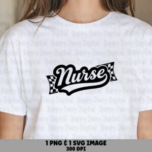 Retro Racing Nurse, Vintage Script Checkered Flags PNG SVG Bundle - Print-Ready 300 DPI | Commercial Use