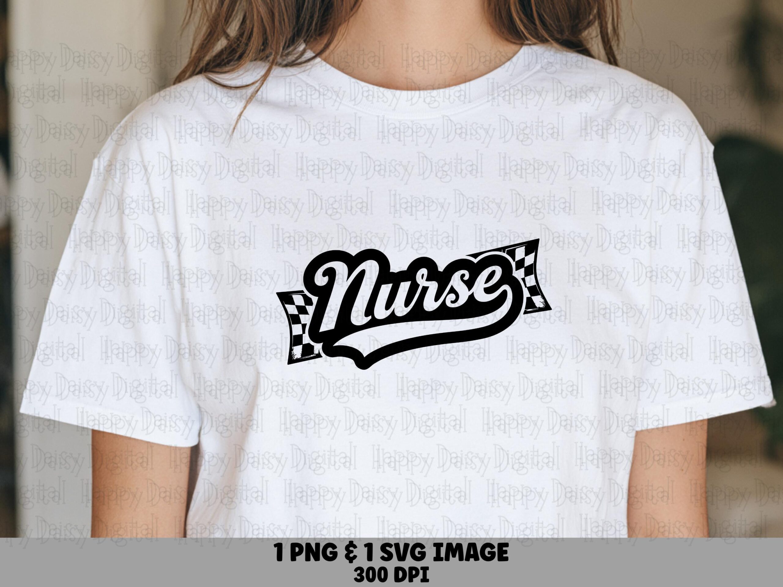 Retro Racing Nurse, Vintage Script Checkered Flags PNG SVG Bundle - Print-Ready 300 DPI | Commercial Use