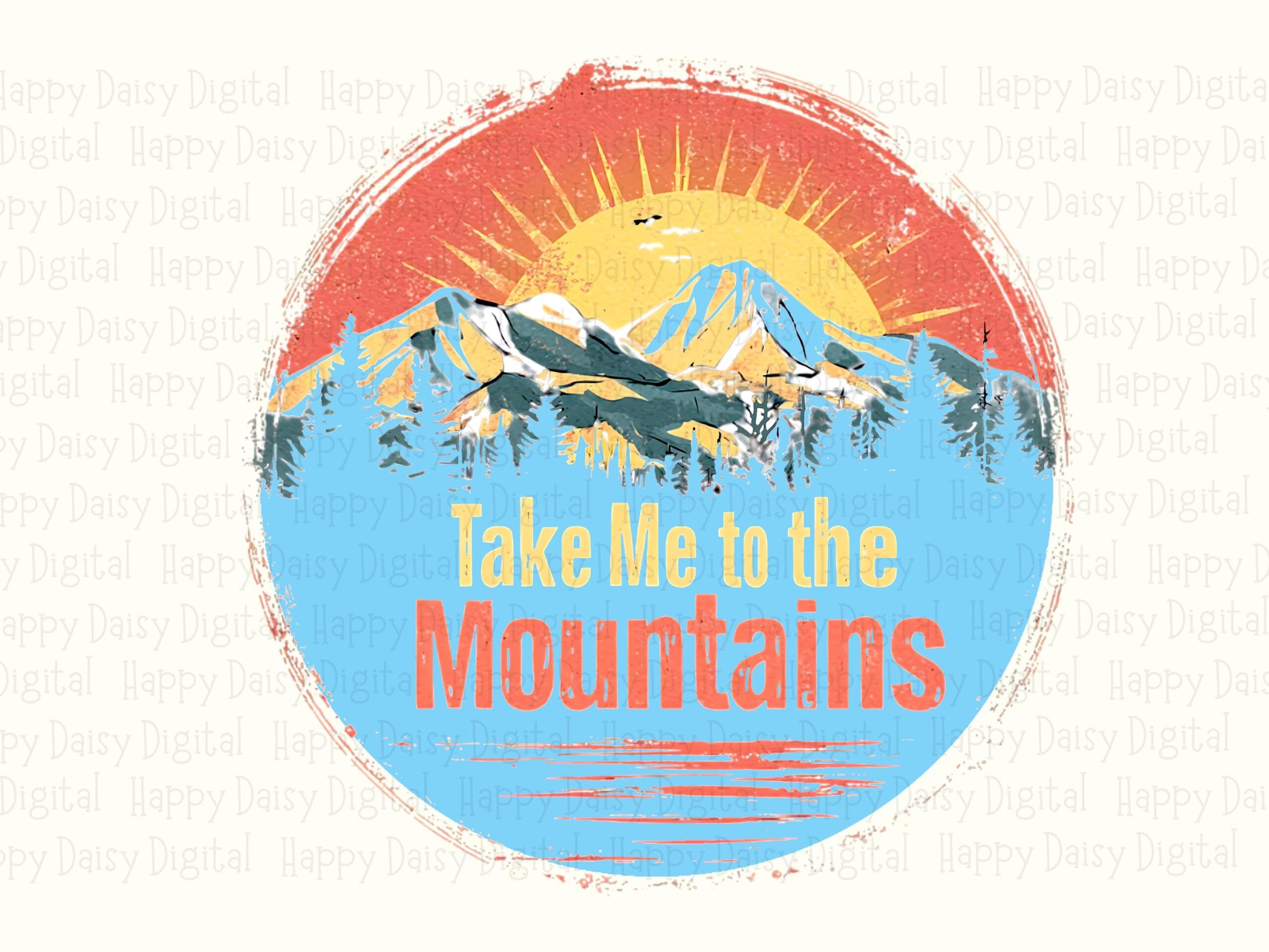 Sublimation PNG, Retro Sunburst Mountain Badge | Layered Peaks, Pine Trees, Commercial Use, 300 DPI - Image 2