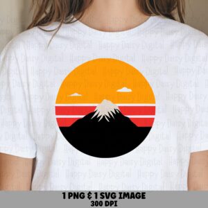 Retro Sunset Circle, Vintage Mountain PNG SVG | Sublimation Design, Commercial Use, 300 DPI