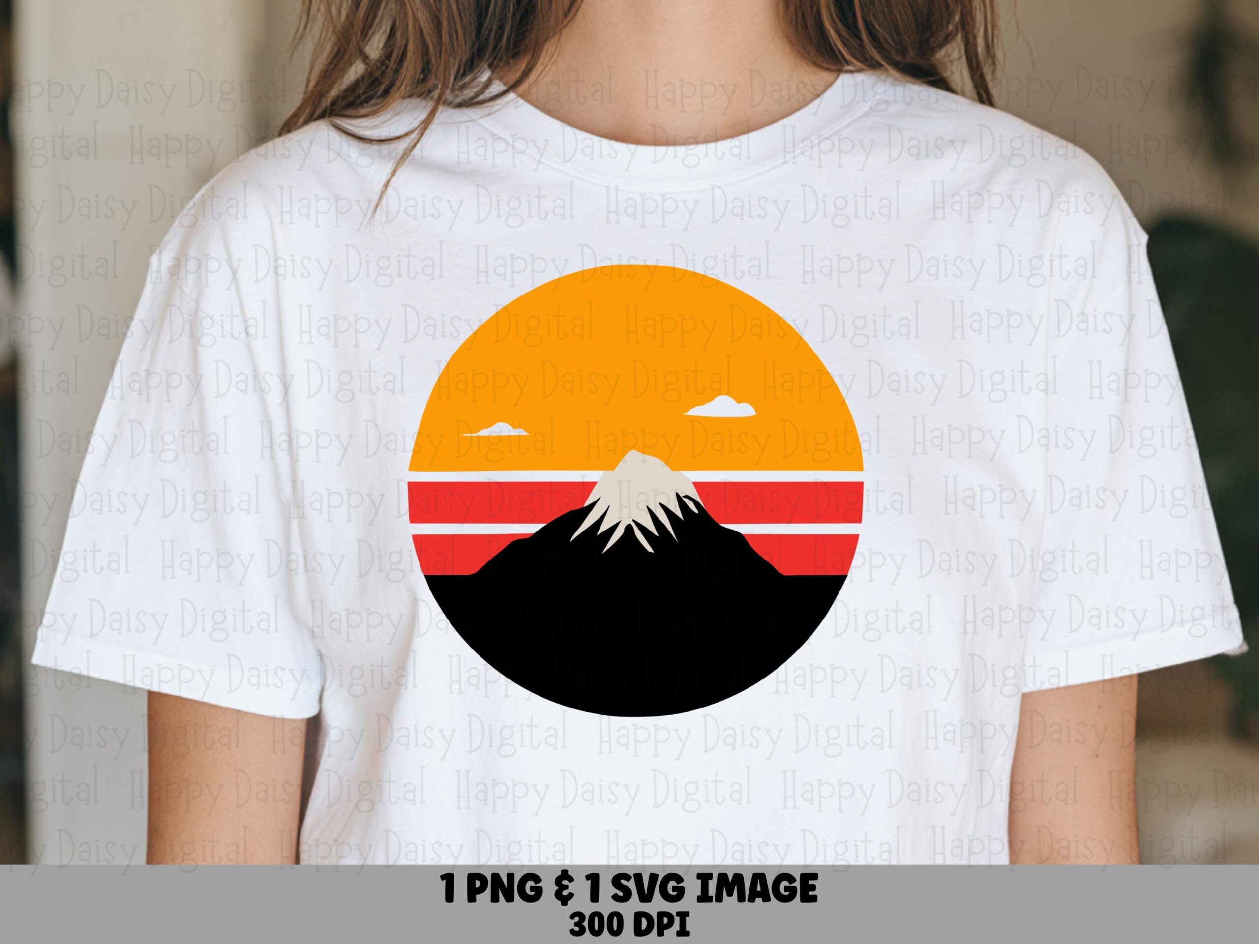 Retro Sunset Circle, Vintage Mountain PNG SVG | Sublimation Design, Commercial Use, 300 DPI