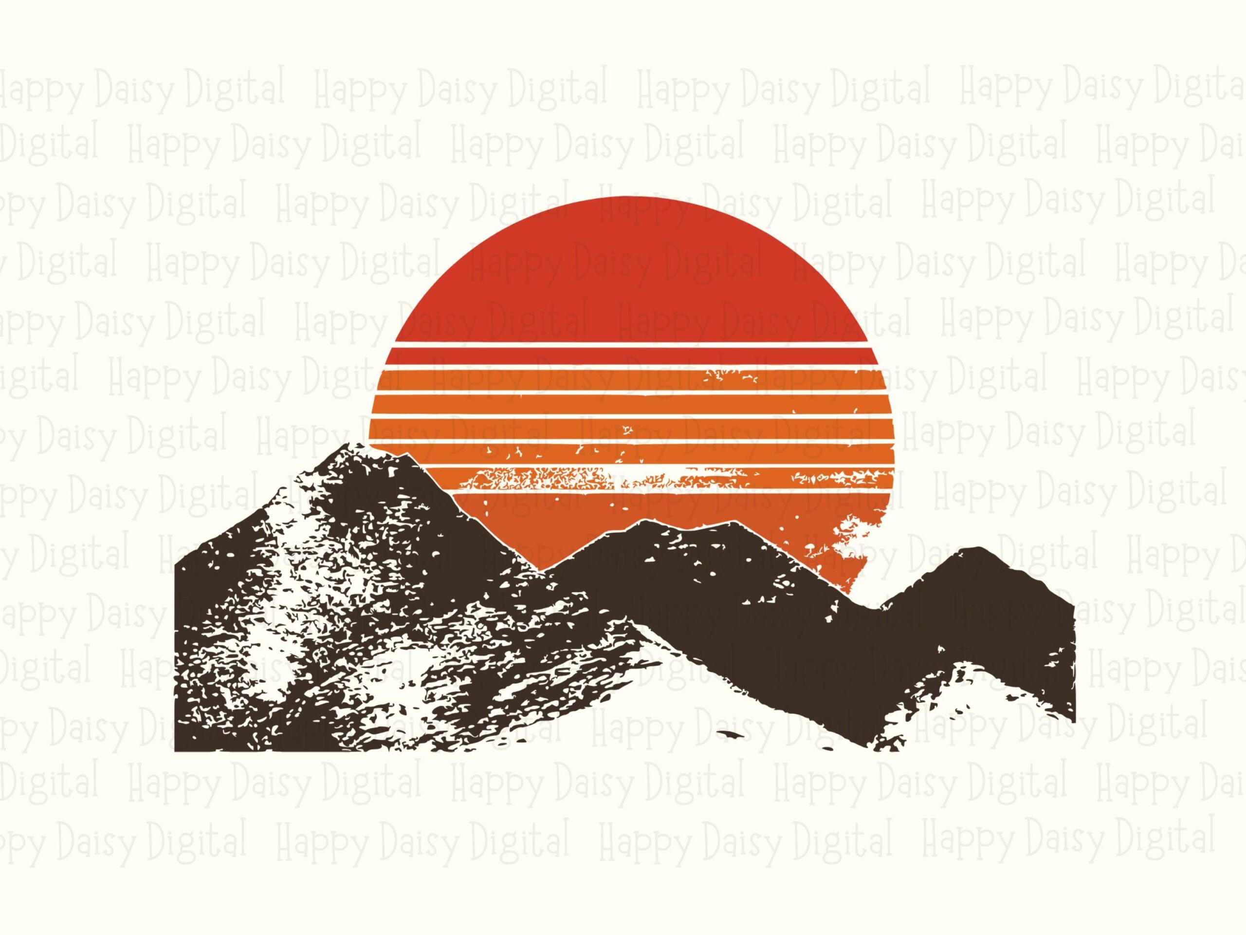 Rustic Ridge, Distressed Sunrise Mountain PNG SVG, Retro Striped Sunset, Sublimation Ready | Commercial License | 300 DPI - Image 2