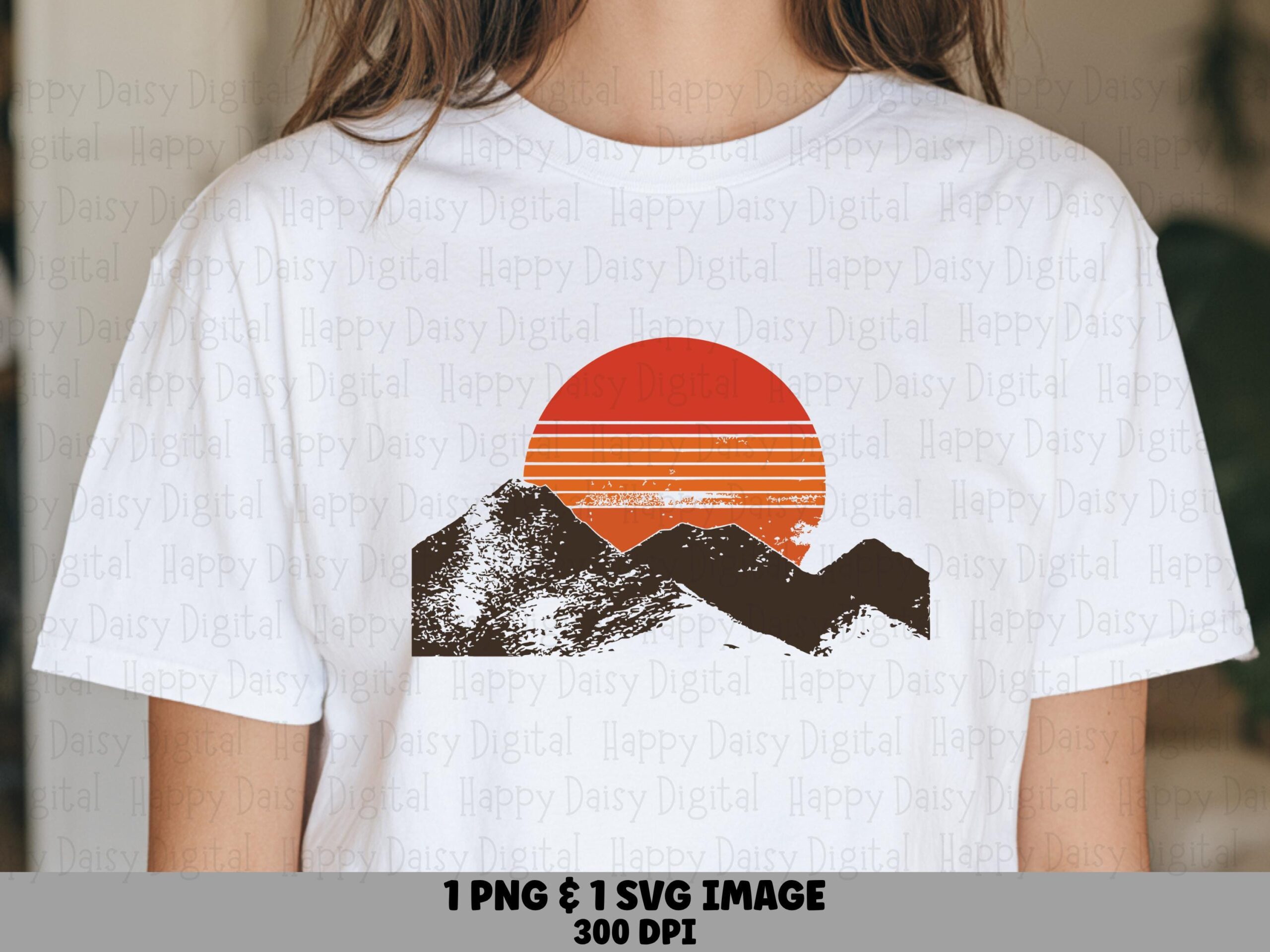 Rustic Ridge, Distressed Sunrise Mountain PNG SVG, Retro Striped Sunset, Sublimation Ready | Commercial License | 300 DPI