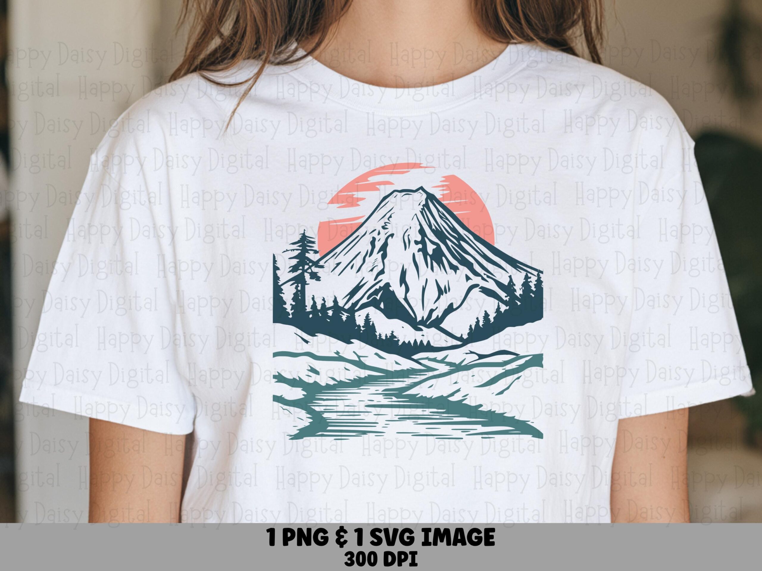 Alpine Lake Png, Teal Coral Mountain Clipart - Pine Tree Reflection | Svg File, Raster 300 DPI