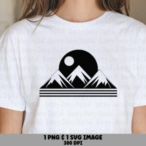 Moonlit Peaks PNG, Retro Stripe Mountain Clipart - Circle Moon Silhouette, Sublimation SVG | Commercial Use, 300 DPI