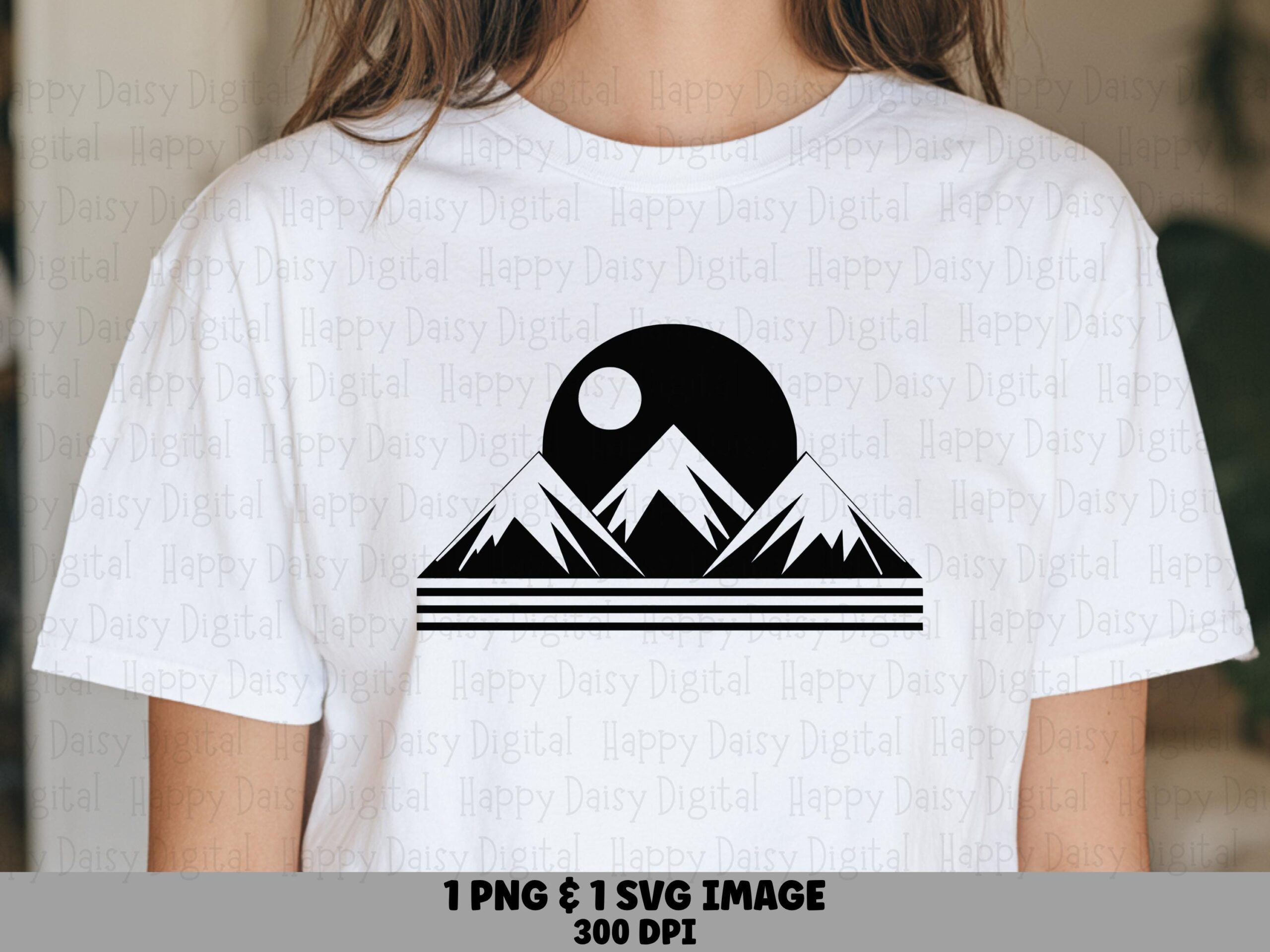 Moonlit Peaks PNG, Retro Stripe Mountain Clipart - Circle Moon Silhouette, Sublimation SVG | Commercial Use, 300 DPI