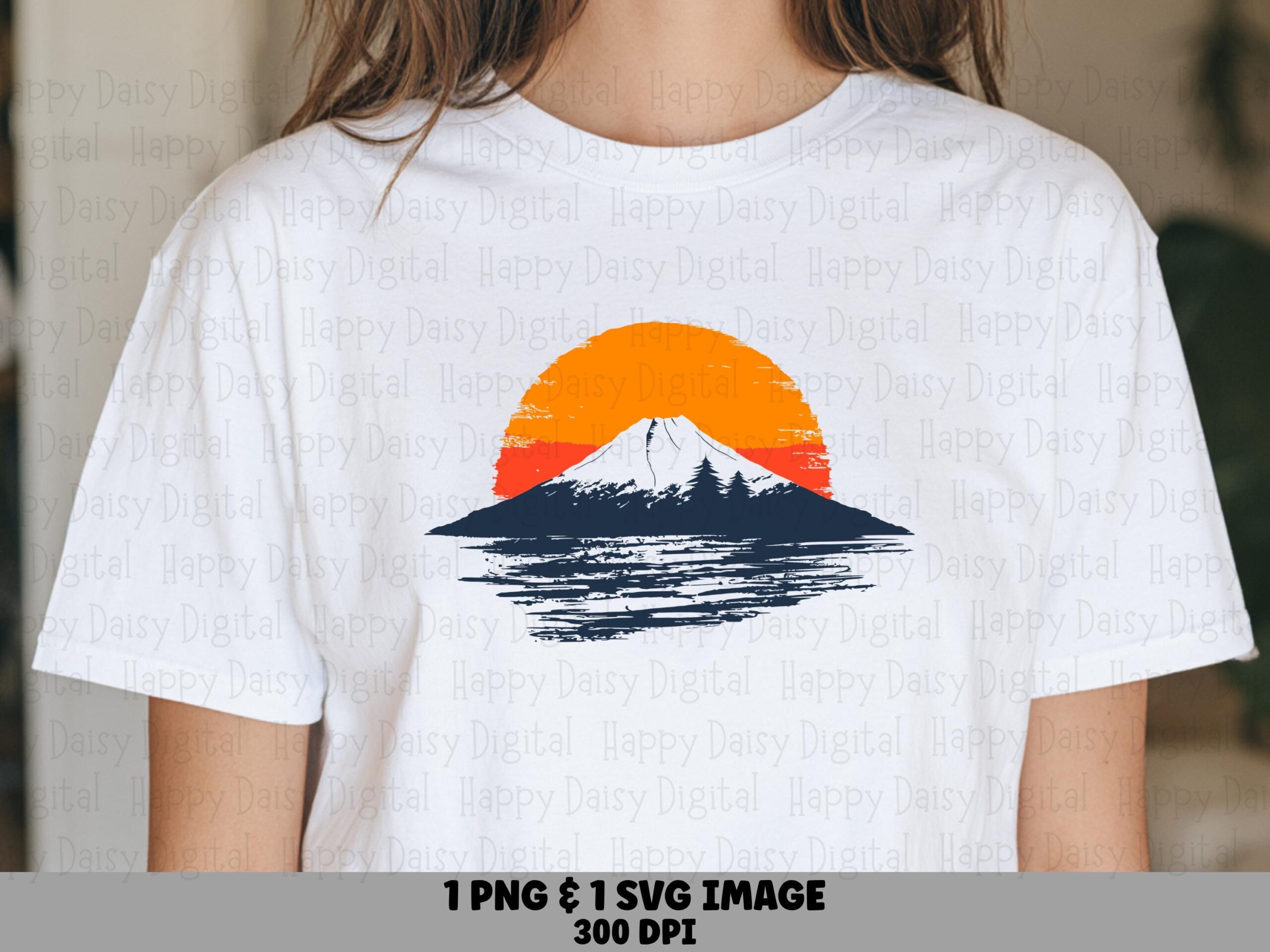 Mount Fuji, Sunset Reflection PNG SVG | Sublimation Digital Clipart | 300 DPI, Commercial License, Pine Silhouette