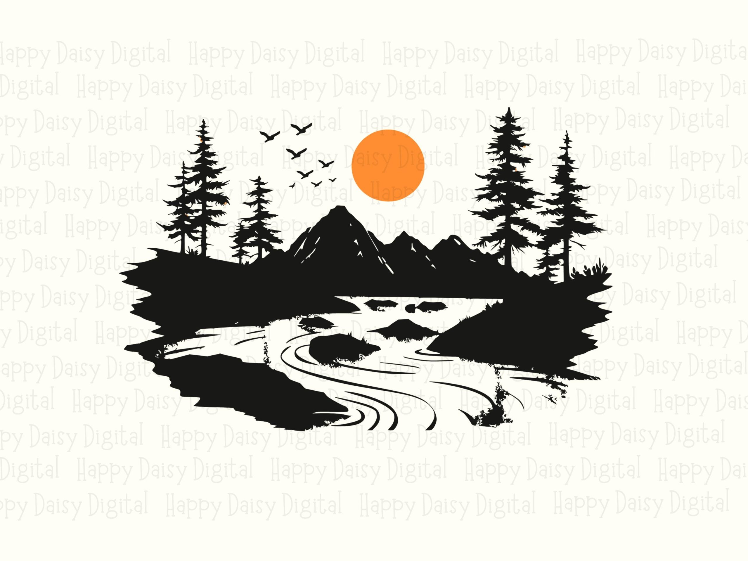 Riverbend PNG Design, Wilderness Silhouette Clipart | SVG Files, Commercial License, 300 DPI - Image 2