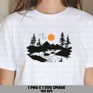 Riverbend PNG Design, Wilderness Silhouette Clipart | SVG Files, Commercial License, 300 DPI