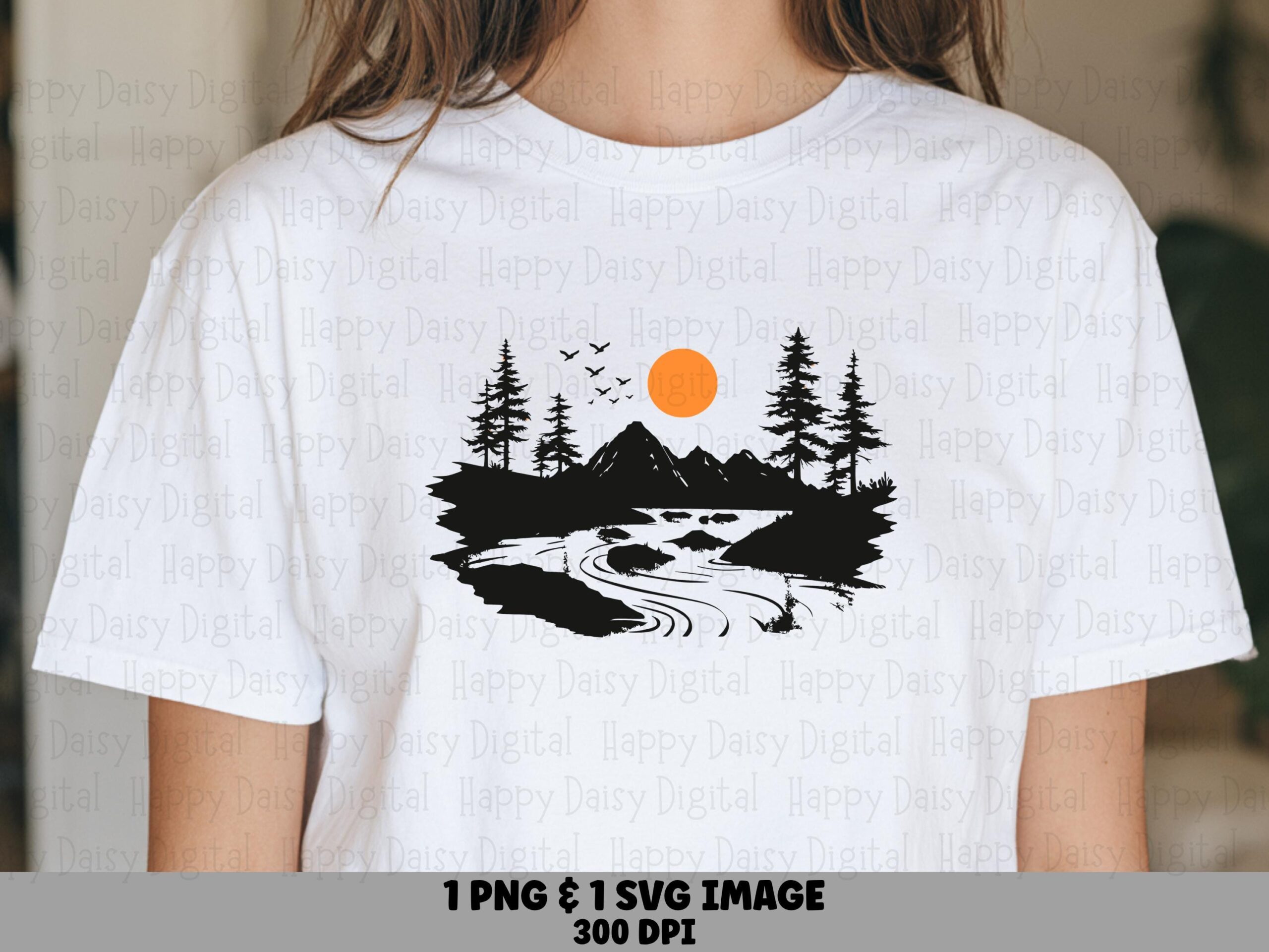 Riverbend PNG Design, Wilderness Silhouette Clipart | SVG Files, Commercial License, 300 DPI