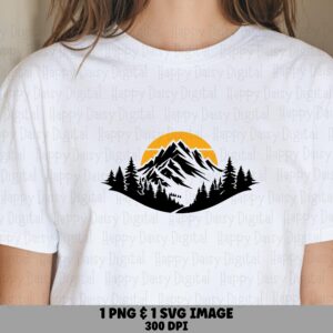 Valley Trail PNG, Orange Sunrise Mountain Scene SVG | Sublimation 300 DPI, Transparent Background, Commercial License