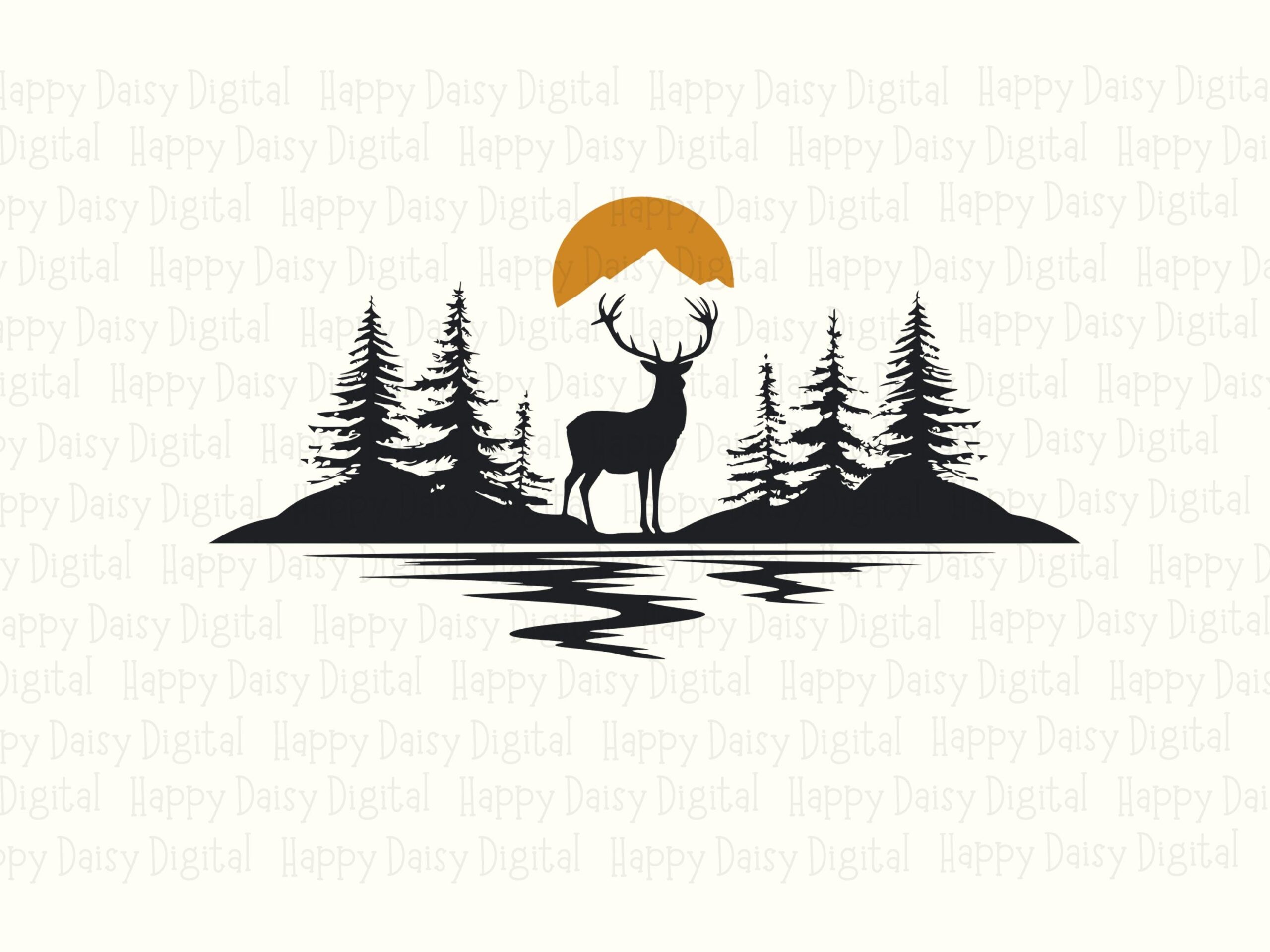 Antlered Deer, Stag At Dusk Silhouette PNG SVG | Sublimation Clipart, Commercial Use, 300 DPI - Image 2